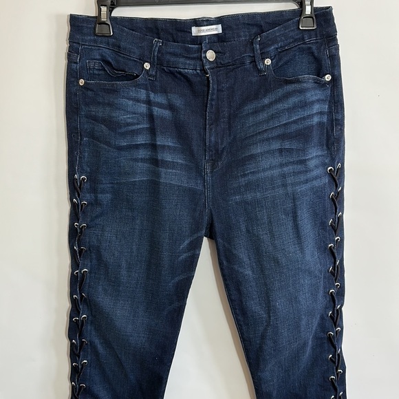 Good American Good Legs dark wash blue lace up jeans - Picture 6 of 9